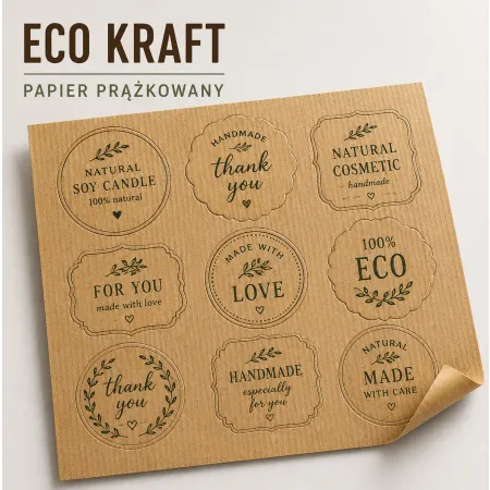 Naklejki ECO KRAFT z nadrukiem – papier prążkowany